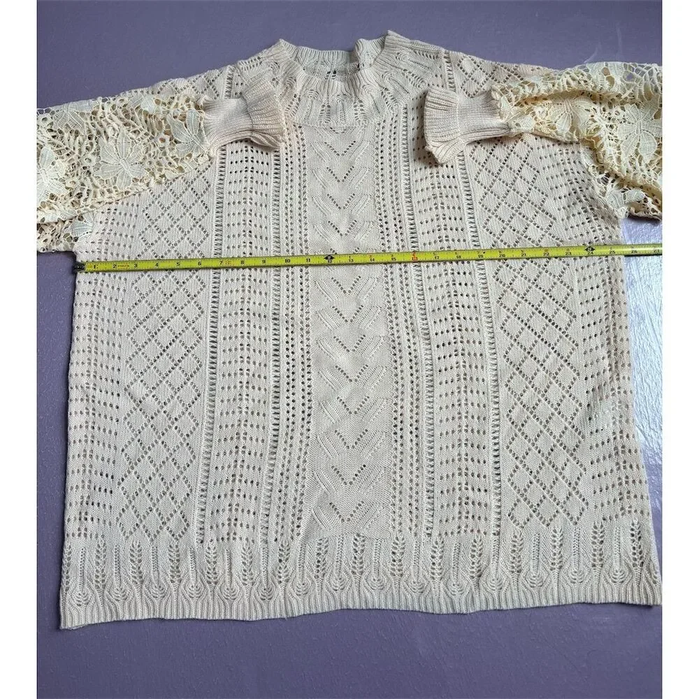 J. Crew‎ Women's 2XL Beige Lace Knit Pullover Sweater Long Sleeve